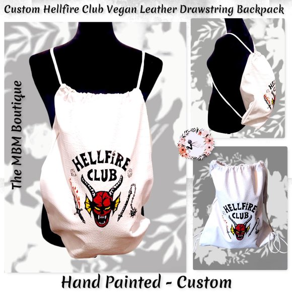 🆕MBM Custom Hand Painted Hellfire Unisex Vegan Leather BackPack - Picture 1 of 12